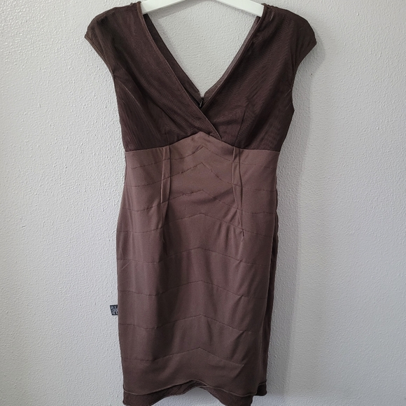 Adrianna Papell Brown Sheen Tiered Wrap Cocktail Dress - Picture 3 of 11